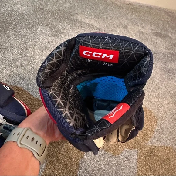 CCM Red and Navy Ice Hockey Gloves 10” - Picture 6 of 9